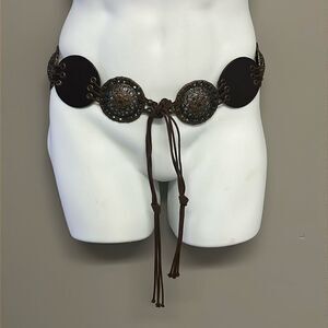 sangiorgio Bohemian Brown Leather Belt with Leather & Metallic Medallions